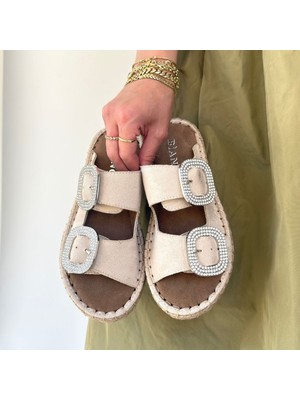 SEPET365 Hertas Bej Nubuk Tokalı Terlik