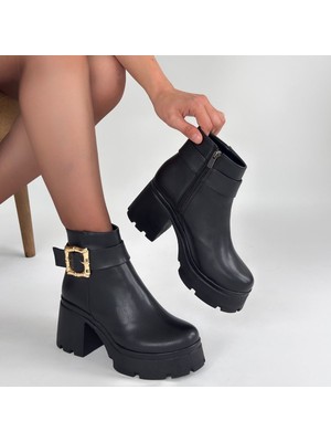 SEPET365 Pinma Siyah Cilt Topuklu Bot