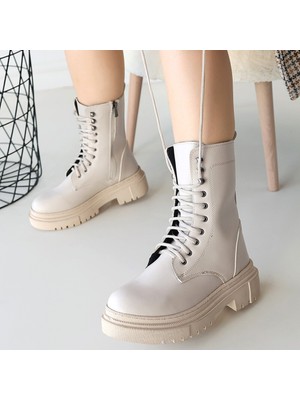 SEPET365 Caxa Bej Cilt Bağcıklı Bot