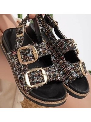 SEPET365 Olira Siyah Simli Kemerli Sandalet