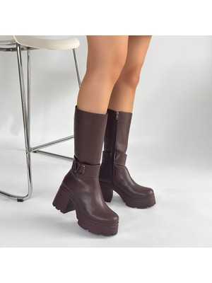 SEPET365 Moki Kahverengi Cilt Topuklu Çizme