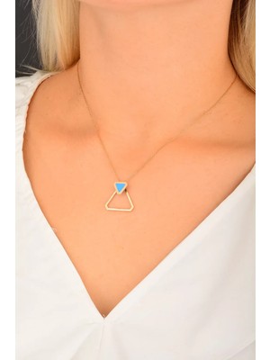 CEBECİ Cebeci 14 Ayar Mavi Üçgen Rose Altın Kolye