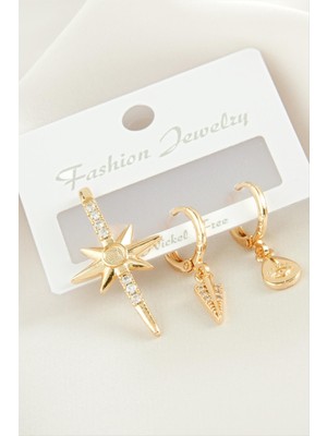 Datatek 3 Adet Yıldız Zirkon Taşlı Küpe