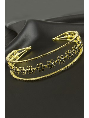 Datatek Çiçek Lüks Taşlı Gelin Tacı