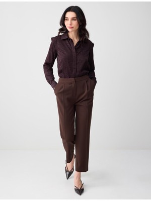 Jimmy Key Kahverengi Düz Kesim Uzun Kollu Desenli Dokuma Gömlek