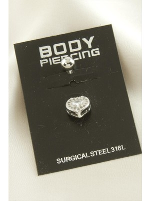 Datatek Kalp Zirkon Taşlı Çelik Piercing 1 Adet