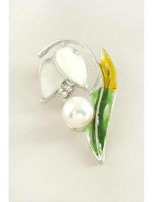 Datatek Lale Yaprak Mineli Taşlı Broş