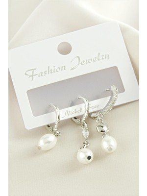 Datatek 3 Adet Oval Inci Zirkon Taşlı Küpe