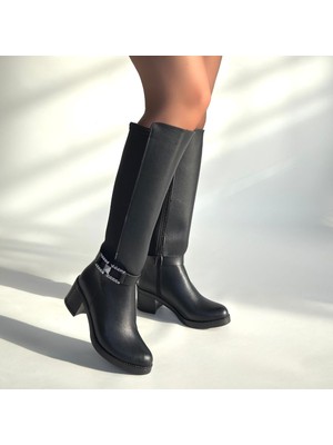 SEPET365 Emrat Siyah Cilt Topuklu Çizme