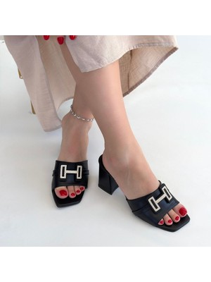 SEPET365 Erew Siyah Cilt Topuklu Terlik