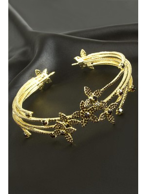 Datatek Çiçek Lüks Taşlı Gelin Tacı