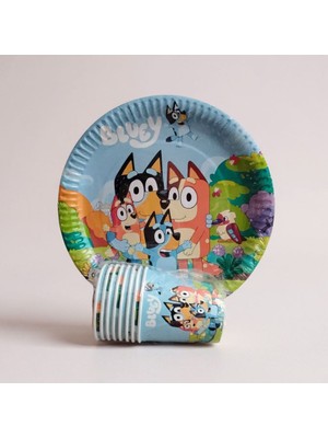 Cadde Süs Bluey Temalı Tabak Bardak 8'li Set