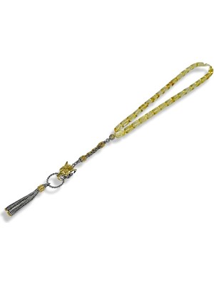 Tudi Silver Kaplan Başı Figürlü Kehribar Gümüş Tesbih