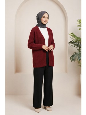 Tesettür Diyarı Triko Frost Hırka- Bordo Standart (36-42 Uyumlu)