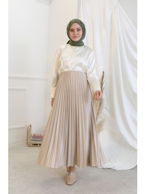Rfk Butik Kadın Piliseli Tesettür Etek - Açık Bej