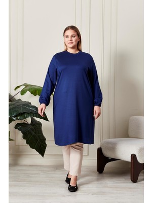 FERACE Kadın Büyük Beden Kristal Penye Uzun Tesettür Tunik