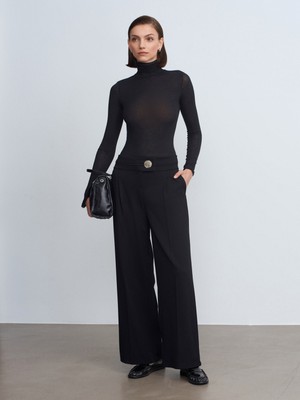 Dilvin 72244 Gold Düğmeli Geniş Paça Pantolon-Siyah