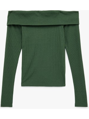 Koton Kaşkorse Slim Fit Uzun Kollu Açık Omuz Tişört