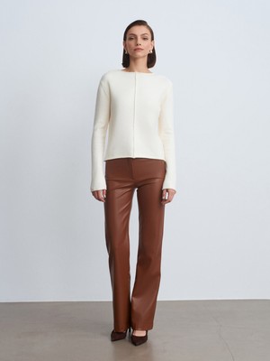 Dilvin 72237 Suni Deri Çan Paça Pantolon-Karamel