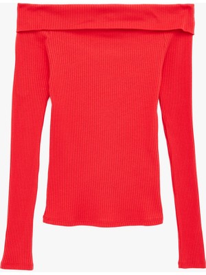 Koton Pamuklu Uzun Kollu Madonna Yaka Tişört