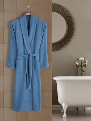 Eymir Home Collection Şalyaka Yetişkin Bornoz Indigo Mavi