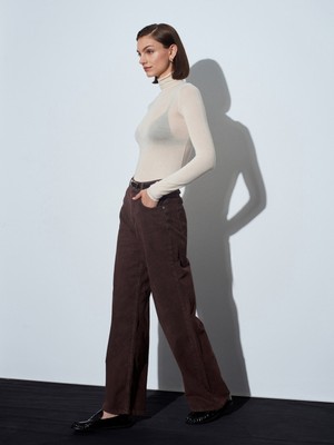 Dilvin 72116 Fitilli Kadife Pantolon-Kahve