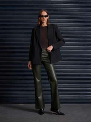 Dilvin 72237 Suni Deri Çan Paça Pantolon-Yeşil