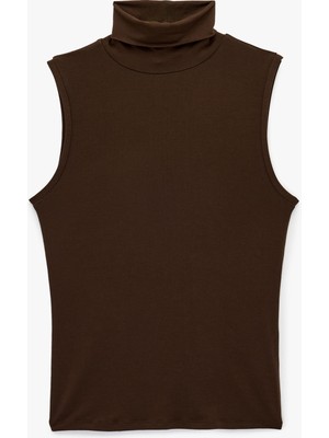 Koton Slim Fit Kolsuz Dik Yaka Viskon Bluz