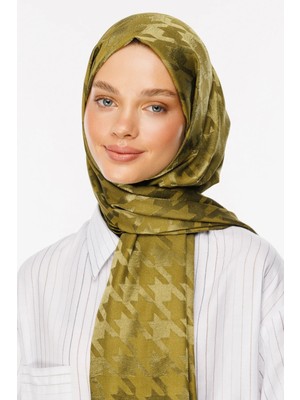 Azbey Kazayağı Desen Parlak Jakar Şal Soft Yeşil