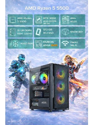 Velora Gamelax V1 + Amd Ryzen 5 5500 16 GB Ddr4 512 GB Nvme 650W 80+Bronze Wı-Fı Oempaket