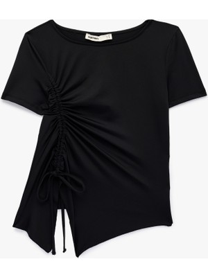 Koton Regular Fit Kısa Kollu Bisiklet Yaka Büzgülü Tişört