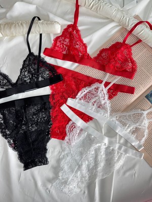 Rozenin Lingerie Parlak Bant Detaylı Dantelli Bralet Sütyen Takımı 6’lı Set