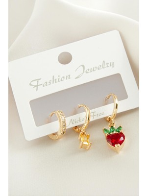 Datatek 3 Adet Kalp Zirkon Taşlı Küpe