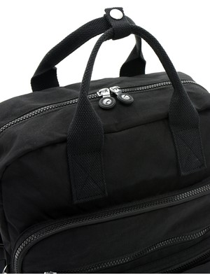 Oldso Unisex Suya Dayanıklı Krinkıl Kumaş Çok Gözlü Siyah Laptop Okul ve Seyahat Sırt Çantası