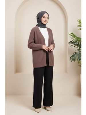 Tesettür Diyarı Triko Frost Hırka- Kahverengi Standart (36-42 Uyumlu)
