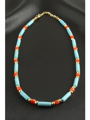 Datatek Turkuaz Boncuk Kristal Kolye