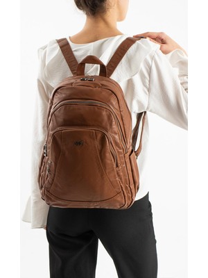 571 Collections Yıkanmış Deri Sırt çantası (Poliüretan) Taba MODEL:(571-14-11H)