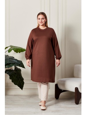 FERACE Kadın Büyük Beden Kristal Penye Uzun Tesettür Tunik