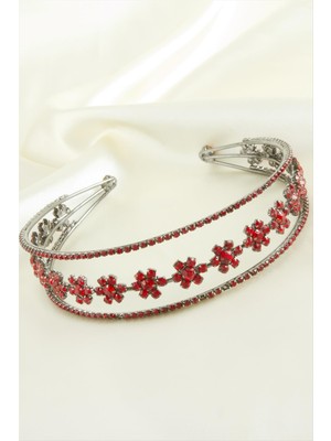 Datatek Çiçek Lüks Taşlı Gelin Tacı