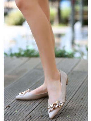 SEPET365 Popi Nude Cilt Zincirli Babet Ayakkabı