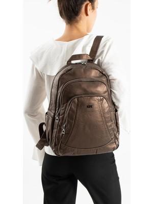 571 Collections Yıkanmış Deri Sırt çantası (Poliüretan) Bronz MODEL:(571-14-11H)