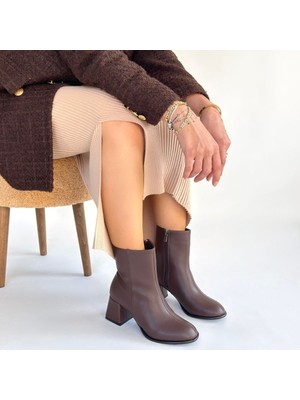 SEPET365 Tendy Kahverengi Cilt Topuklu Bot