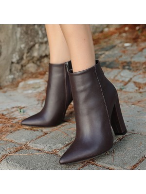 SEPET365 Loora Kahverengi Cilt Topuklu Bot