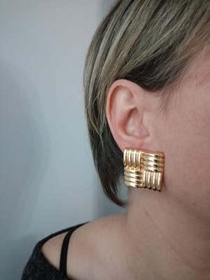 Lente Aksesuar Kare Form Çizgi Küpe - Özel Seri Marka Model Küpe