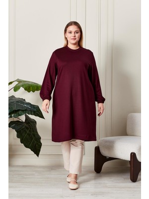 FERACE Kadın Büyük Beden Kristal Penye Uzun Tesettür Tunik