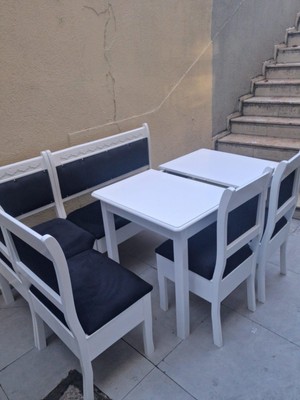 Köşe Mutfak 90555 Tk Kayın Ahşap Sandık Açıl Masa Babyface  Siyah Kumaş Parlak Beyaz Lake