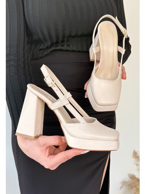 SEPET365 Mety Bej Cilt Topuklu Ayakkabı