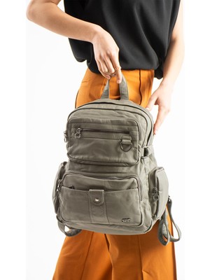 571 Collections Yıkanmış Deri Sırt çantası (Poliüretan) Gri MODEL:(571-14-11G)