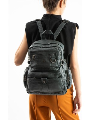 571 Collections Yıkanmış Deri Sırt çantası (Poliüretan) Mavi MODEL:(571-14-11G)