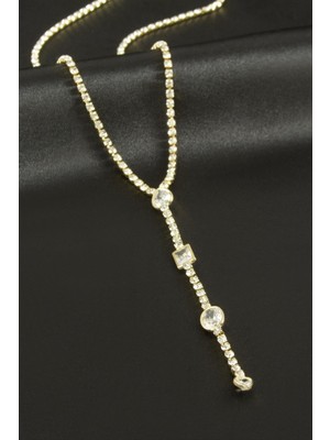 Datatek Oval Şerit Taşlı Çelik Y Kolye